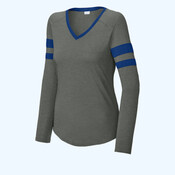 Women's Halftime Stripe Long Sleeve V Neck Tee